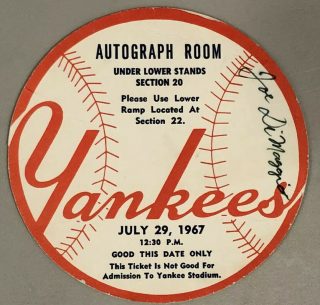 1967 New York Yankees Autograph Room ticket stub 5