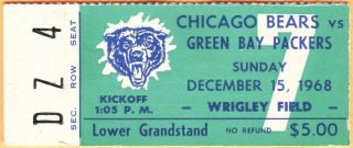 1968 Chicago Bears ticket stub vs Packers 27.50