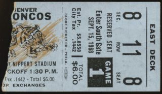 1968 Cincinnati Bengals debut ticket stub v Broncos 250