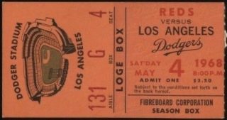 1968 Los Angeles Dodgers ticket stub vs Reds Pete Rose 3 Hits 25