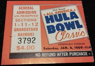 1969 Hula Bowl ticket stub USC