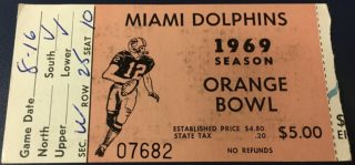 1969 Miami Dolphins Exhibition Game ticket stub 23