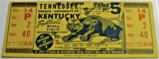 1969 NCAAF Kentucky Wildcats ticket stub vs Tennessee 3