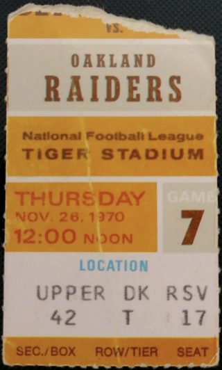 1970 Detroit Lions ticket stub vs Oakland 11
