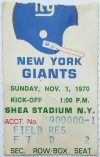 1970 New York Jets ticket stub vs New York Giants