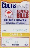1971 Baltimore Colts ticket stub vs Buffalo