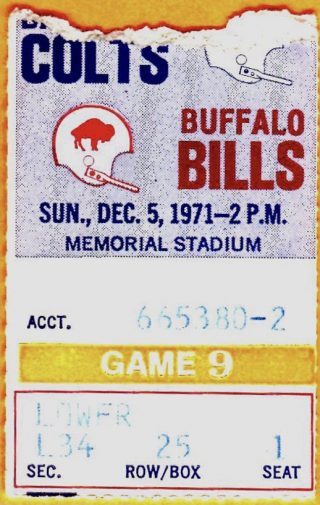 1971 Baltimore Colts ticket stub vs Buffalo 15