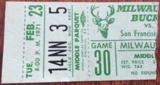 1971 Milwaukee Bucks ticket stub vs Warriors 2