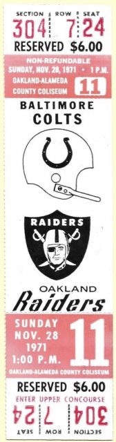 1971 Oakland Raiders Full Ticket vs Baltimore Colts 7