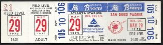 1972 Atlanta Braves ticket vs Padres 10