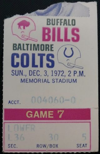 1972 Baltimore Colts ticket stub vs Buffalo 79