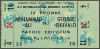 1972 Boxing ticket stub Muhammed Ali vs George Chuvalo 2200