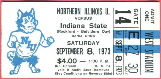 1973 NCAAF Northern Illinois ticket stub vs Indiana State 13