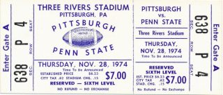1974 NCAAF Pitt Panthers ticket stub vs Penn State 12