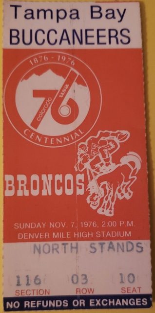 1976 Denver Broncos ticket stub vs Buccaneers 6