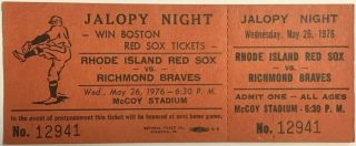1976 Rhode Island Red Sox ticket stub vs Richmond Braves 3