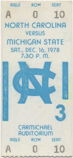 1978 NCAAMB North Carolina ticket stub vs Michigan State Magic Johnson 16
