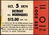 1979 Quebec Nordiques ticket stub vs Detroit