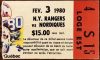 1980 Quebec Nordiques ticket stub vs New York