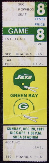 1981 New York Jets Full Ticket vs Green Bay Packers 20