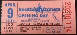 1981 Seattle Mariners Opening Day ticket stub 2