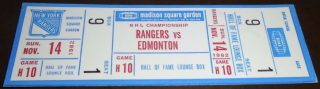 1982 New York Rangers ticket stub vs Oilers Gretzky 2 Goals 35