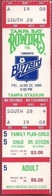 1984 NASL Tampa Bay Rowdies ticket vs Toronto 7