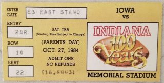 1984 NCAAF Indiana University ticket stub vs Iowa 19
