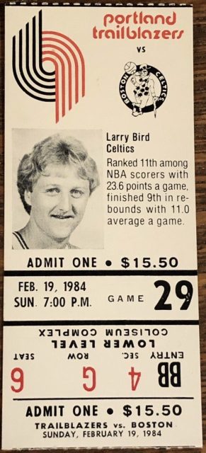 1984 Trail Blazers ticket stub vs Boston Larry Bird 20