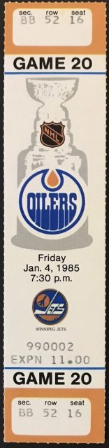 1985 Edmonton Oilers full ticket vs Winnipeg 15.32