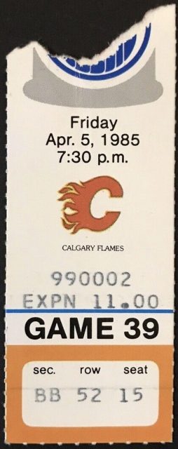 1985 Edmonton Oilers ticket stub vs Flames 9.32