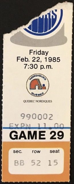 1985 Edmonton Oilers ticket stub vs Nordiques 3.79