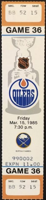 1985 Edmonton Oilers ticket stub vs Sabres 22.67