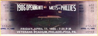 1986 Phillies Opening Day ticket stub vs Mets Gary Carter 5 RBI 20