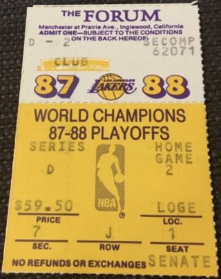 1988 NBA Finals Game 2 ticket Lakers Pistons Magic Johnson Isaiah Thomas 45