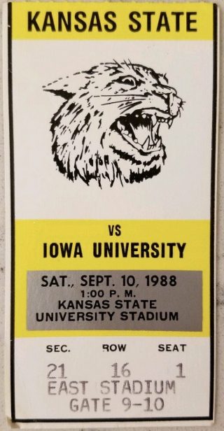 1988 NCAAF Kansas State ticket stub vs Iowa 29