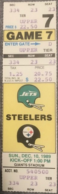 1989 New York Jets ticket stub vs Steelers 13