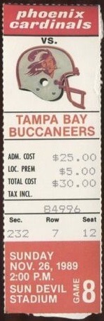 1989 Phoenix Cardinals ticket stub vs Buccaneers 7