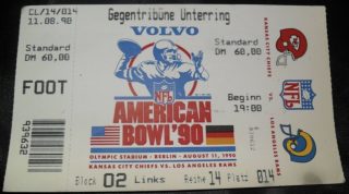 1990 American Bowl ticket stub Rams vs Giants Germany 8
