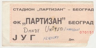 1990 Soccer Friendly FK Partizan ticket stub vs Dundee