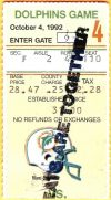 1992 Miami Dolphins ticket stub vs Bills