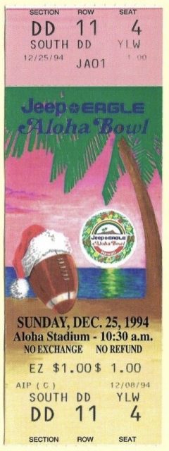 1994 Aloha Bowl ticket stub Boston College vs Kansas State