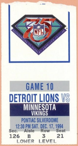 1994 Detroit Lions ticket stub vs Vikings 10