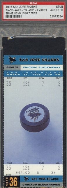 1995 Sharks Ticket Stub vs Blackhawks Bernie Nicholls Hat Trick 5