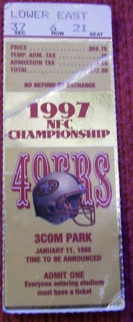 1998 NFC Championship Game ticket stub 49ers vs Packers 13