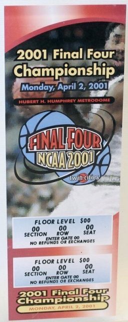 2001 NCAA Basketball Four Four Championship ticket Duke vs Arizona 12