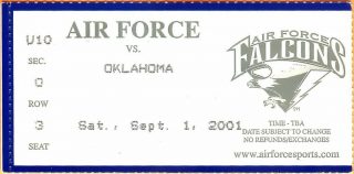 2001 NCAAF Air Force ticket stub vs Oklahoma 15