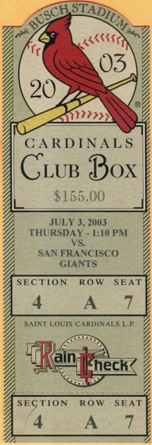 2003 St. Louis Cardinals ticket stub vs Giants 25
