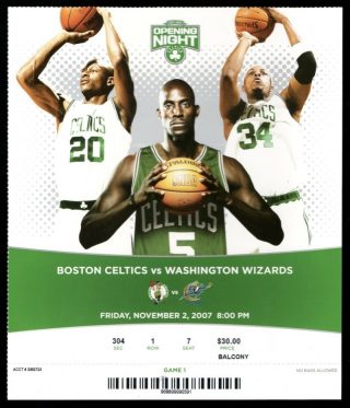 2007 Boston Celtics Opening Night ticket stub vs Wizards 10