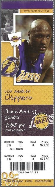 2007 Los Angeles Lakers ticket stub vs Clippers Kobe Bryant 50 points 18